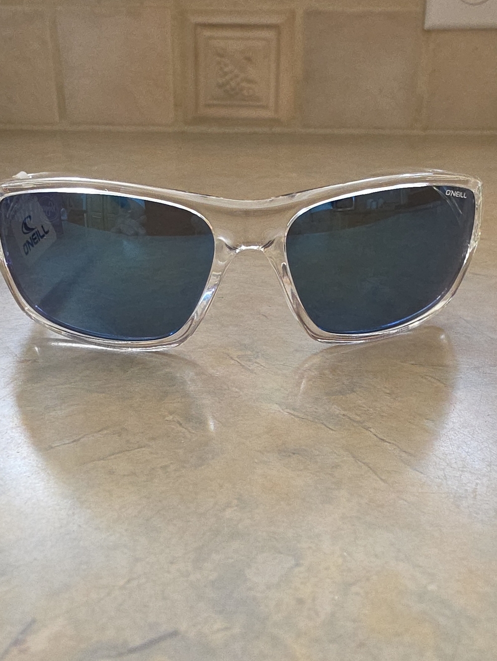 O'Neill Men's Clear Frame Sunglasses with Blue Polarized Lenses - New